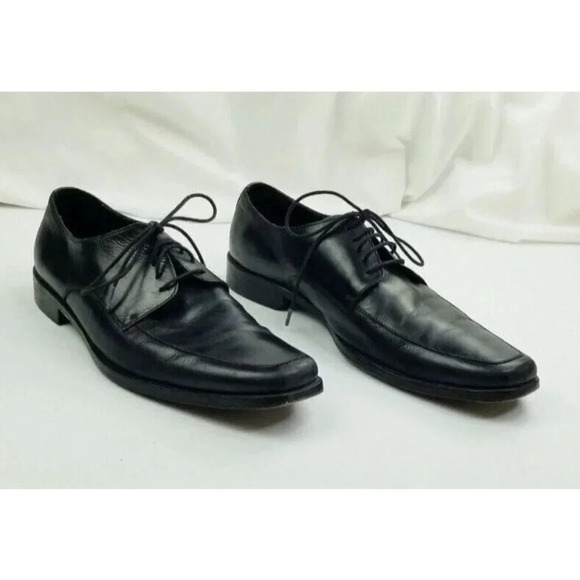 Hugo Boss Size 10 Men's Lace Up Embossed Logo Black Leather Shoes - Picture 8 of 12